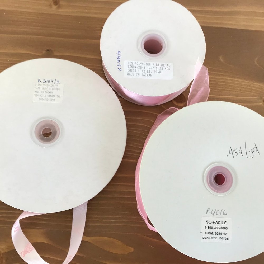 It's a Girl Pink Wreath Craft Ribbon 3 Rolls Sheer & Satin Wire Edge So-Facile - Picture 2 of 5